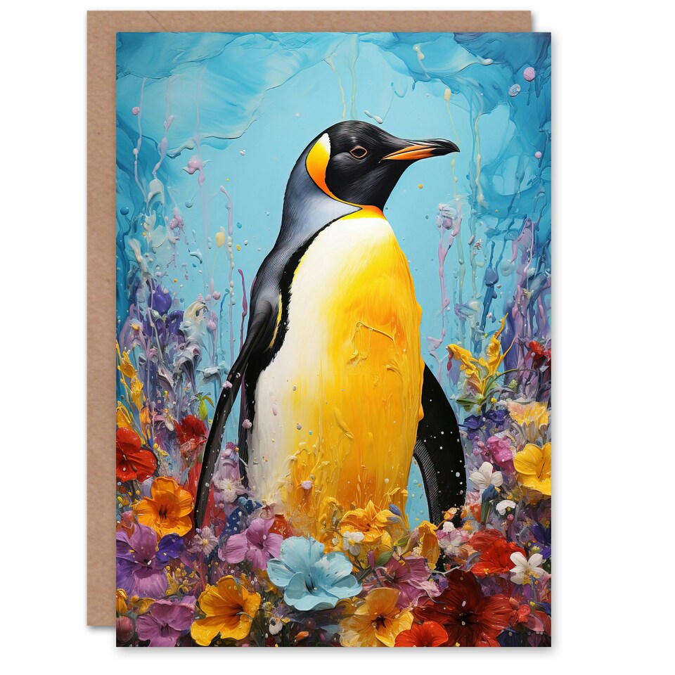 image 1 of King Floral Flowers Colourful Fun Penguin Birthday Card
