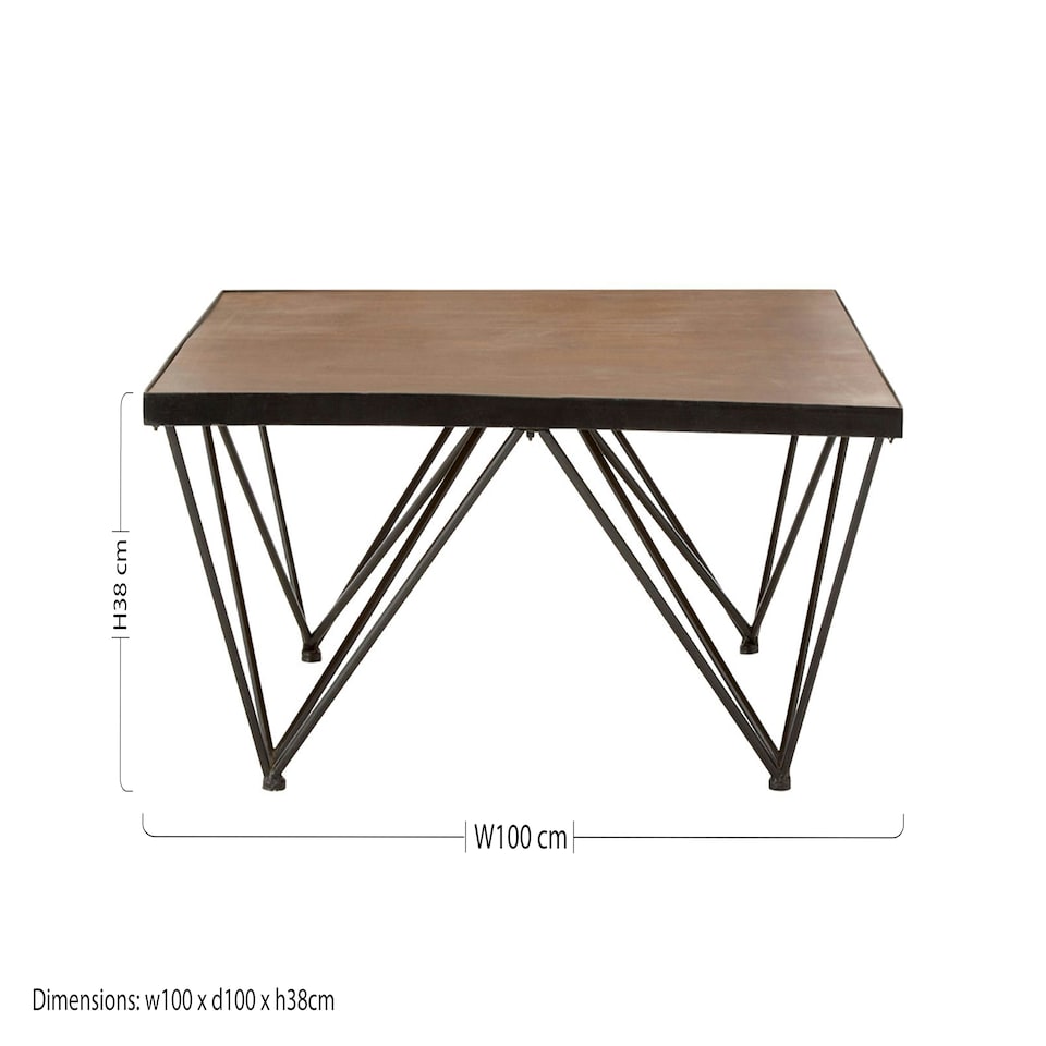 image 1 of Interiors by Premier Square Coffee Table, Wood and Metal Coffee Table, Industrial Coffee Table, Modern Black Iron Coffee Table Brown