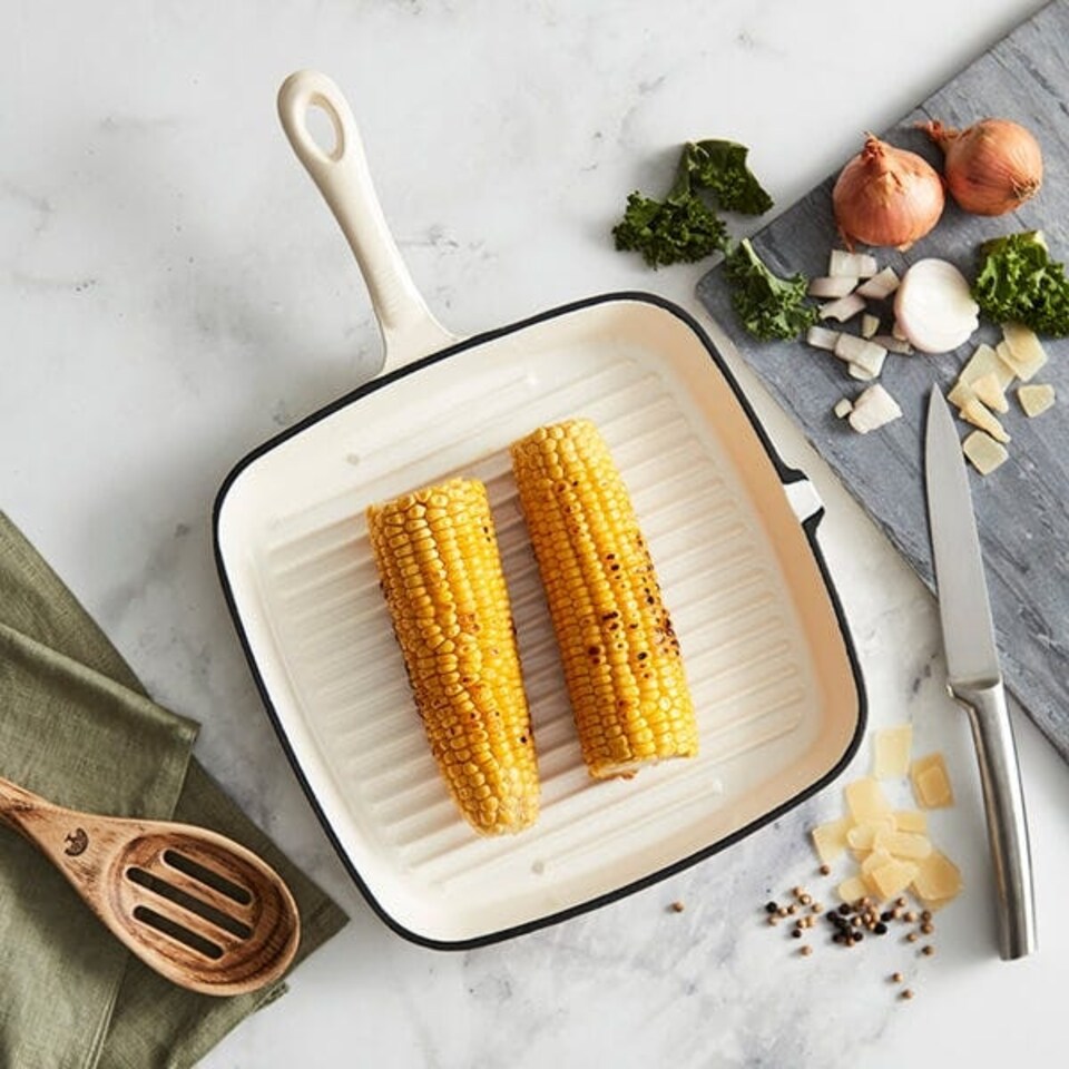 image 1 of Barbary & Oak 23cm Cast Iron Grill Pan Camembert Cream