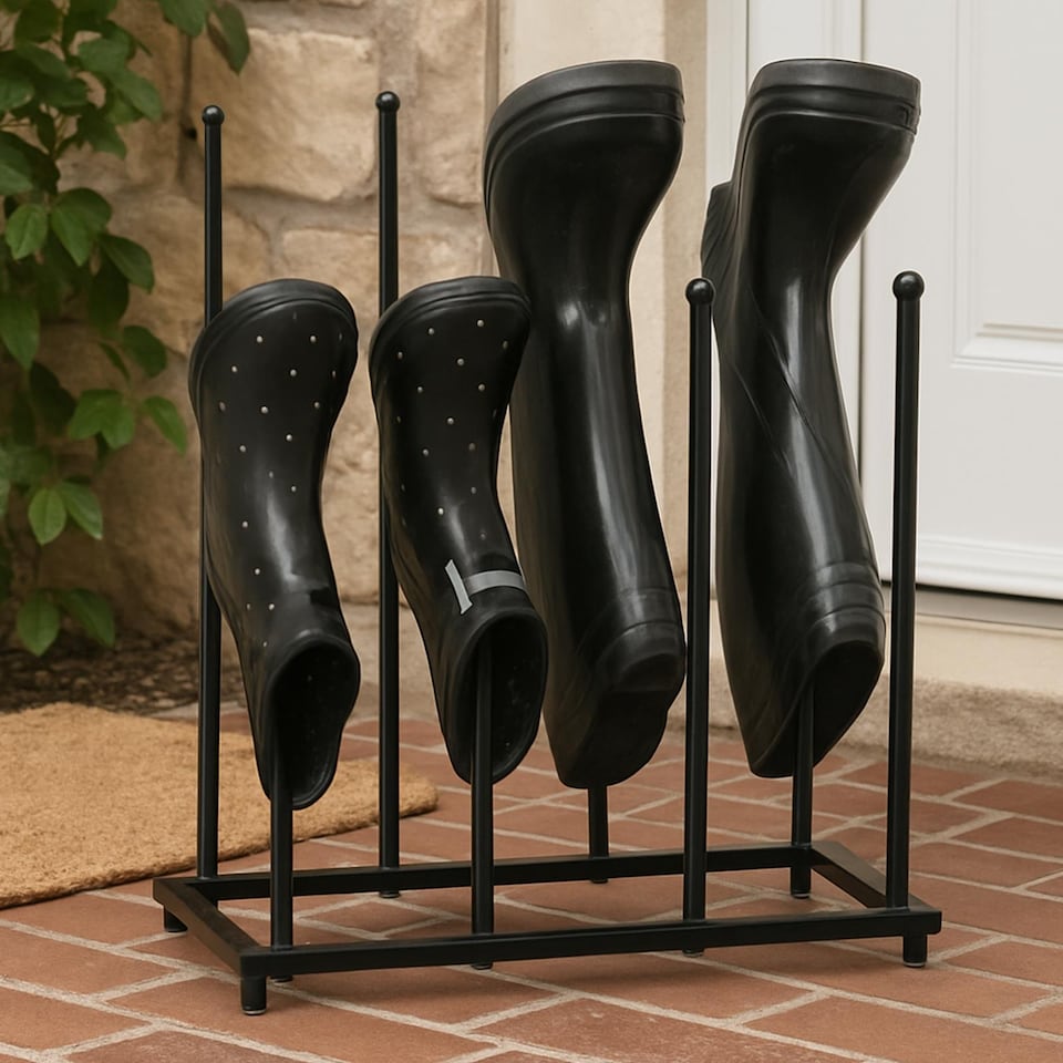 image 1 of House of Home 4 Pair Dryer Metal Welly Walking Boot Stand Shoe Rack Garden Shed Home Storage | Black
