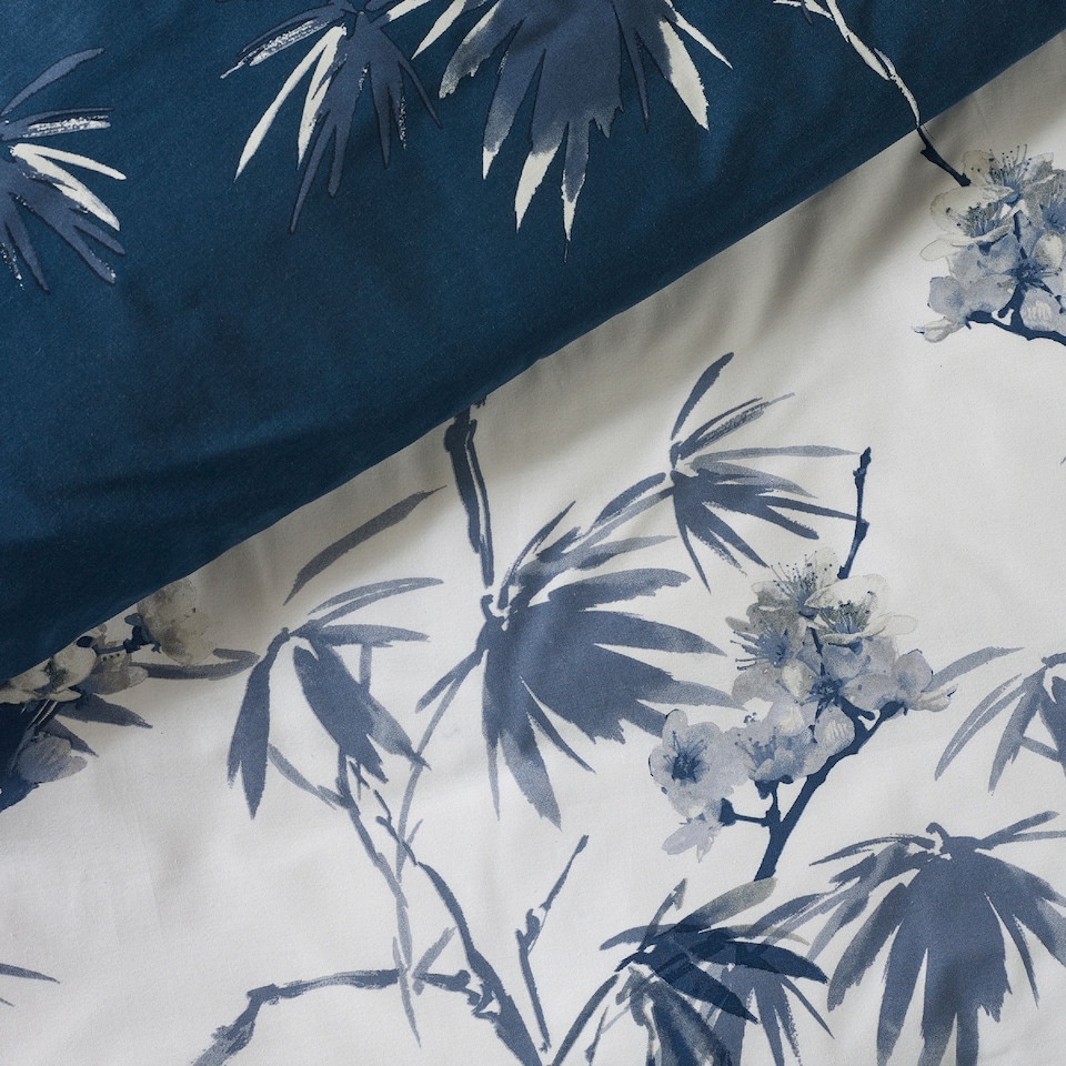 image 1 of Catherine Lansfield Kyoto Floral Reversible Duvet Cover Set | Blue | Super King
