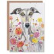image 1 of Greeting Card Cute Whippet in Wildflowers Dog Lover Watercolour
