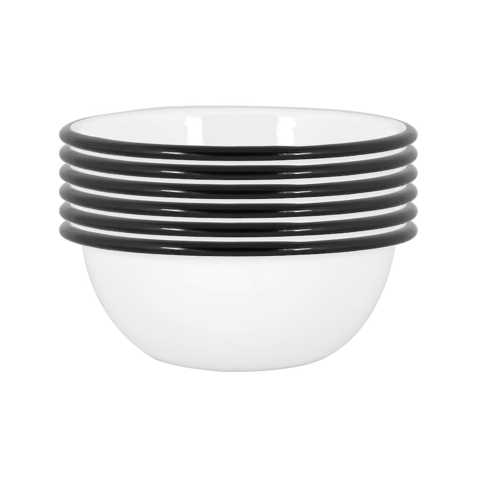 image 1 of Argon Tableware White Enamel Bowls - 16cm - Black - Pack of 6 | Black | Black