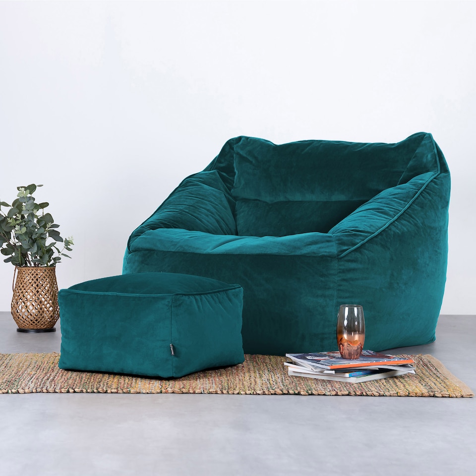 image 1 of Amara Velvet Bean Bag Pouffe Teal Green | Green | Teal Green | 1