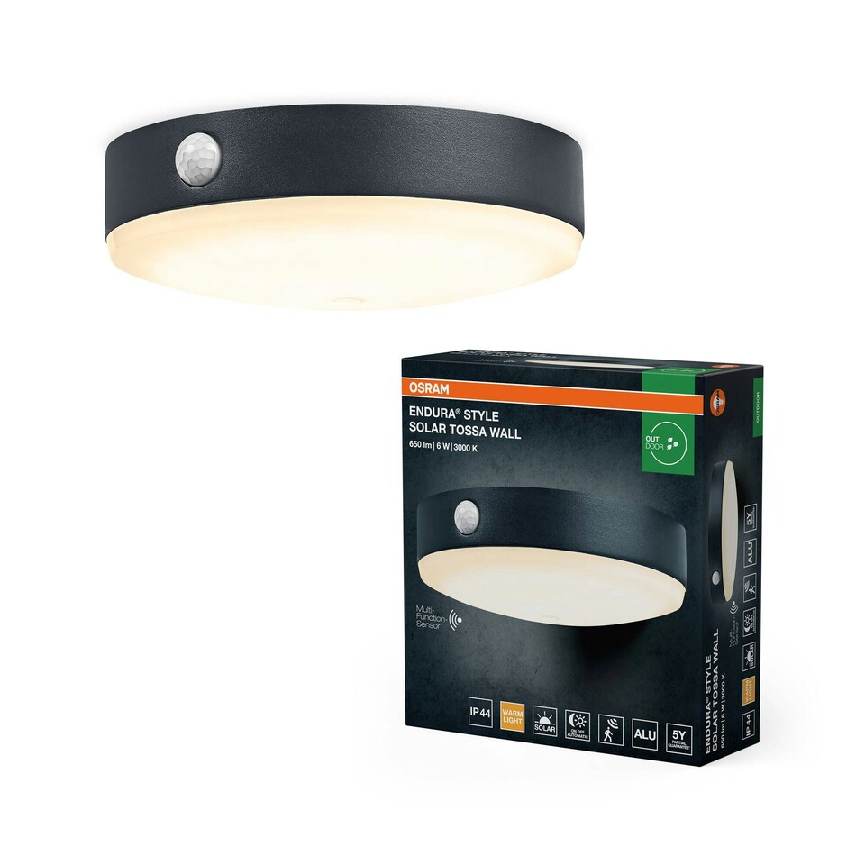 image 1 of OSRAM ENDURA Style Tossa Solar Wall Light Sensor 3000K Black