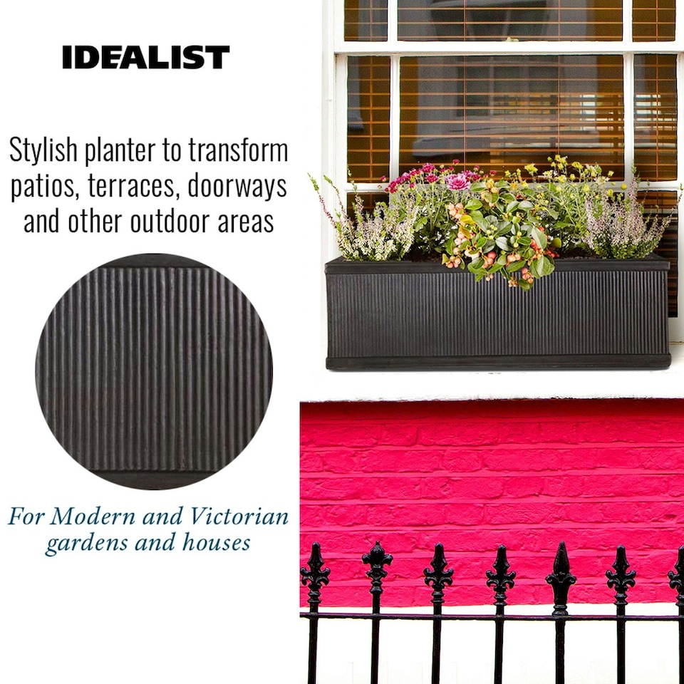 image 1 of Vertical Ribbed Vintage Style Faux Lead Window Box Garden Planter H17 L60 W17 cm, 17 ltrs Cap.