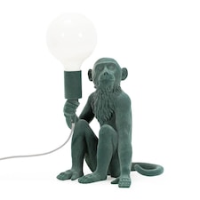 ValueLights George Monkey Dark Green Velvet Table Lamp & Bulb | Green