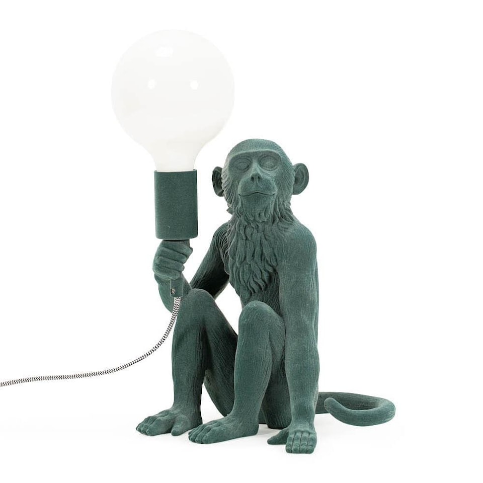 image 1 of ValueLights George Monkey Dark Green Velvet Table Lamp & Bulb | Green