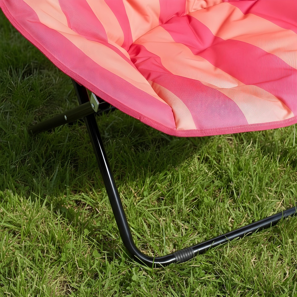 image 1 of OHS Stripe Moon Camping Chair Round Folding Outdoor Garden Seat | Multi | Pink/Orange