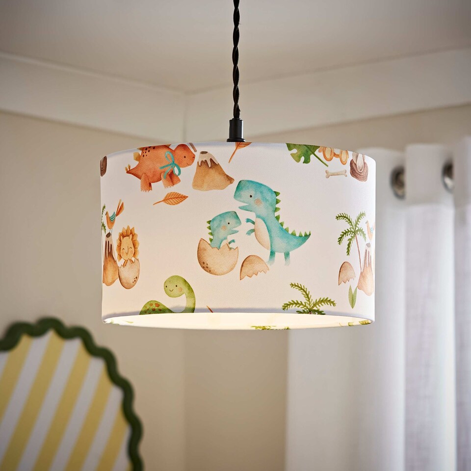 image 1 of ValueLights Kids Dino Egg Easy Fit Dinosaur Ceiling Light Shade - Bulb Included | Multi