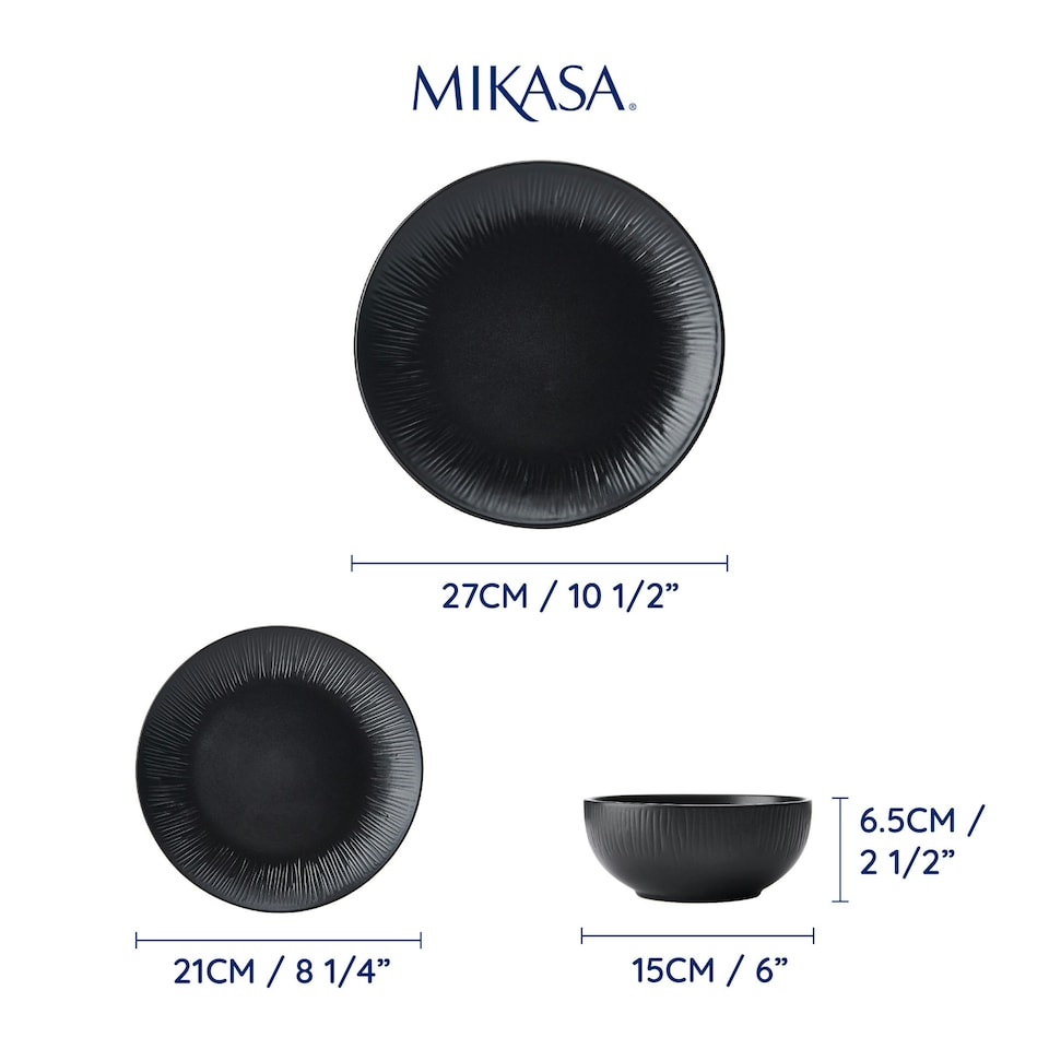 image 1 of Mikasa Dinner Set Black Ceramic 12 Piece