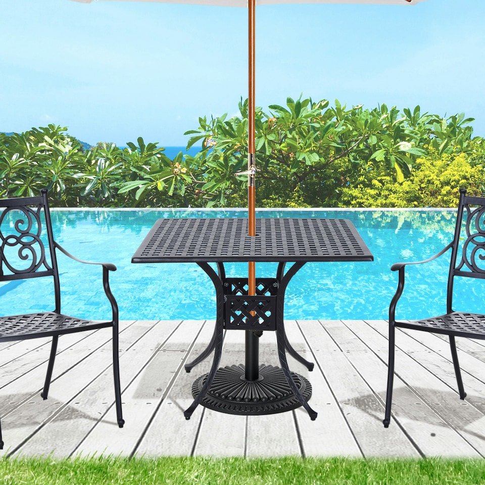 image 1 of Outsunny Square Aluminium Outdoor Garden Dining Table with Hole