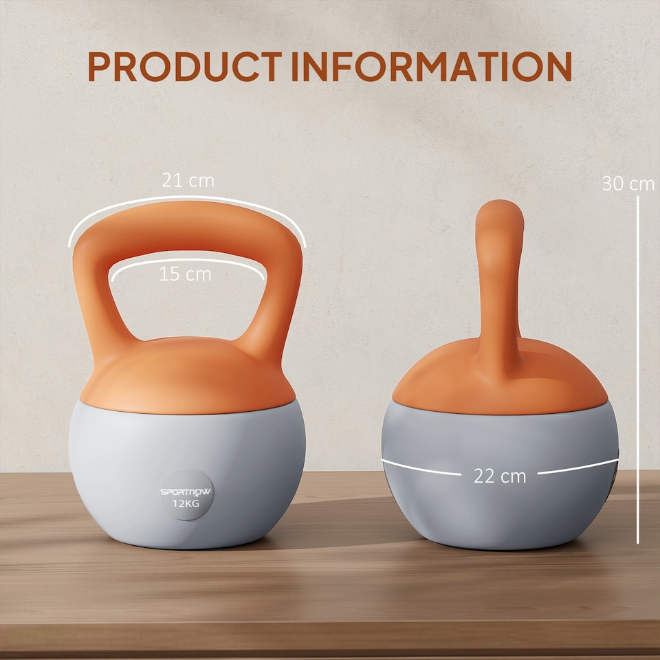 image 1 of (12KG, Orange and Grey) SPORTNOW Soft Kettlebell with Non-Slip Handle for