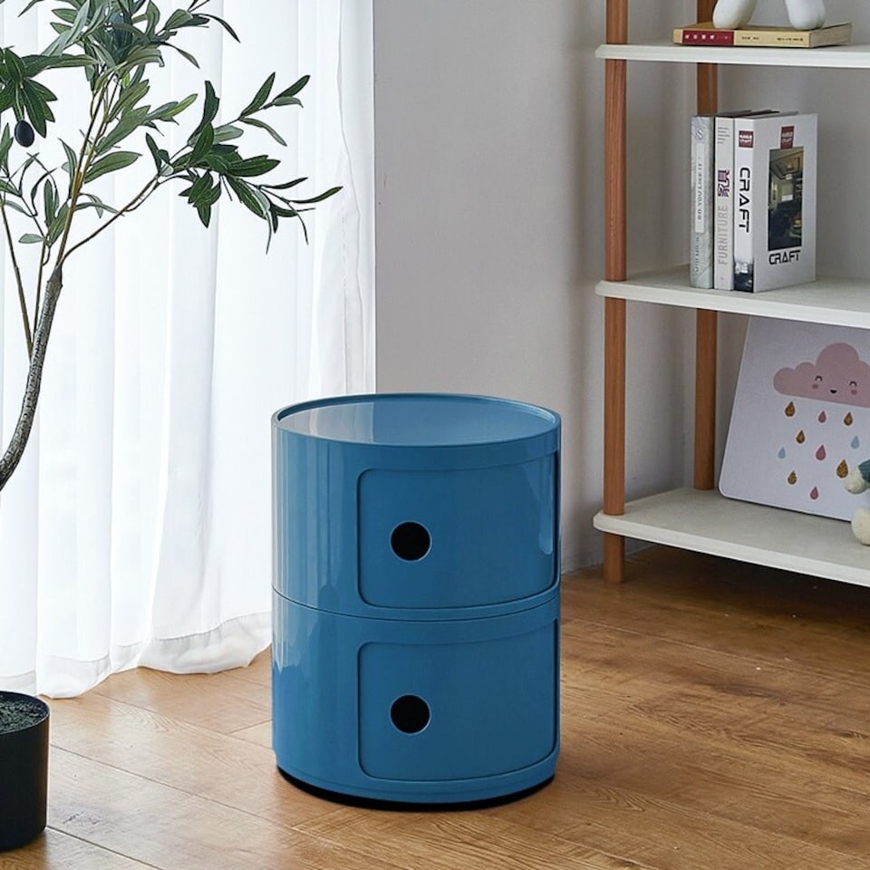 image 1 of Living and Home Cylindrical 2-Tiered Plastic Storage Drawer Unit, Blue