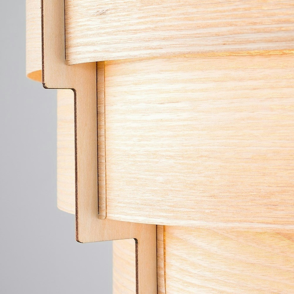 image 1 of ValueLights Persia Brown Modern Wood Veneer Stepped Drum Ceiling Pendant Light Shades