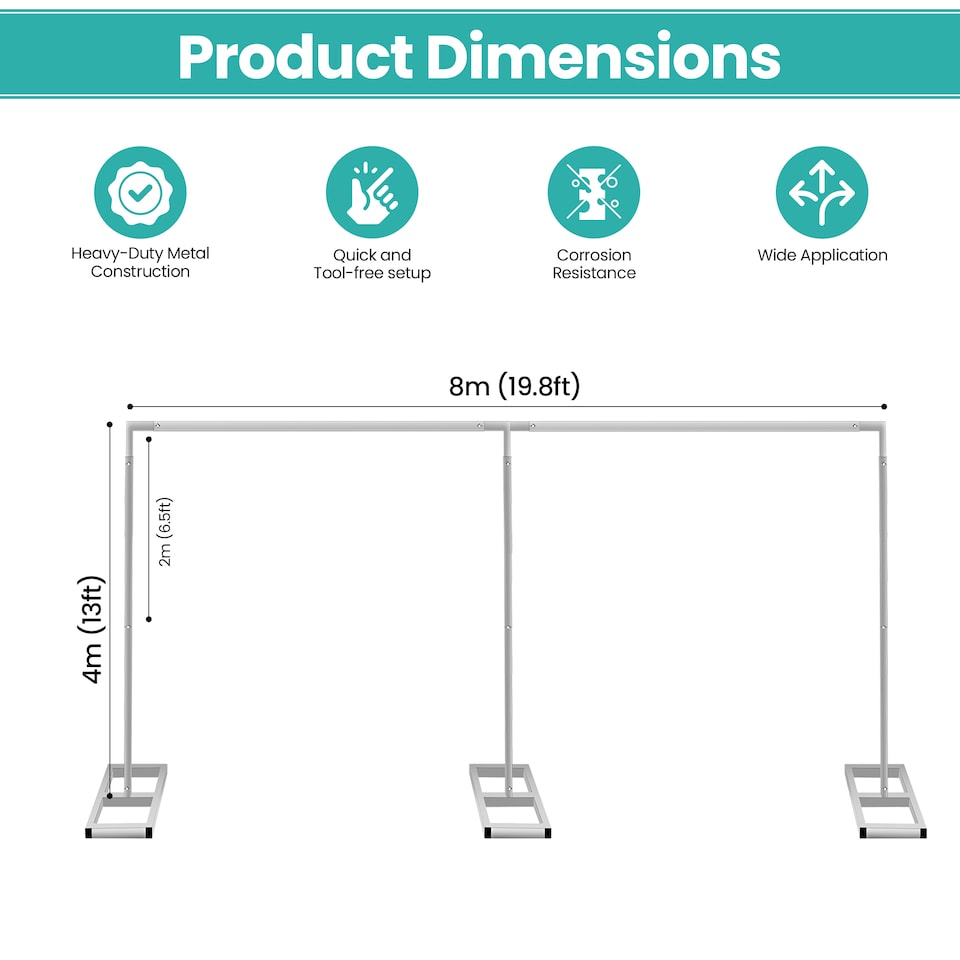 image 1 of 4x8m Silver Modular Rectangular Backdrop Stand Kit with Metal Frame - 3 Base, 10 Pipes