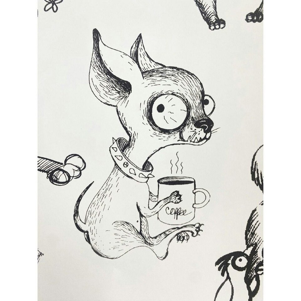 image 1 of Muriva Pooches Mono Wallpaper - Black/White - 10m x 52cm | Black