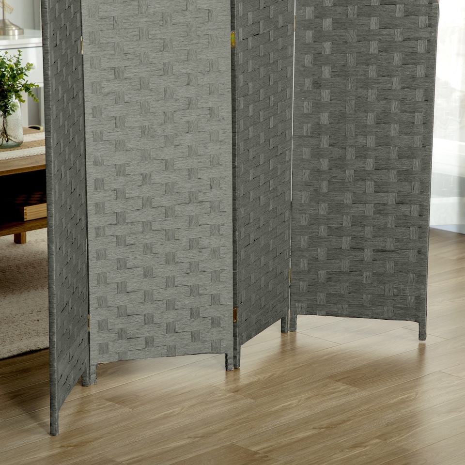 image 1 of HOMCOM 4-Panel Room Dividers, Wave Fibre Freestanding Folding Privacy Screen Panels, Partition Wall Divider for Indoor Bedroom Office, 170 cm, Grey
