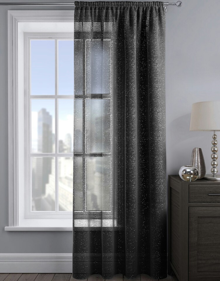image 1 of Velosso Alessandria Sparkle Slot Top Voile Panel - 137cm x 182cm | Black | Black