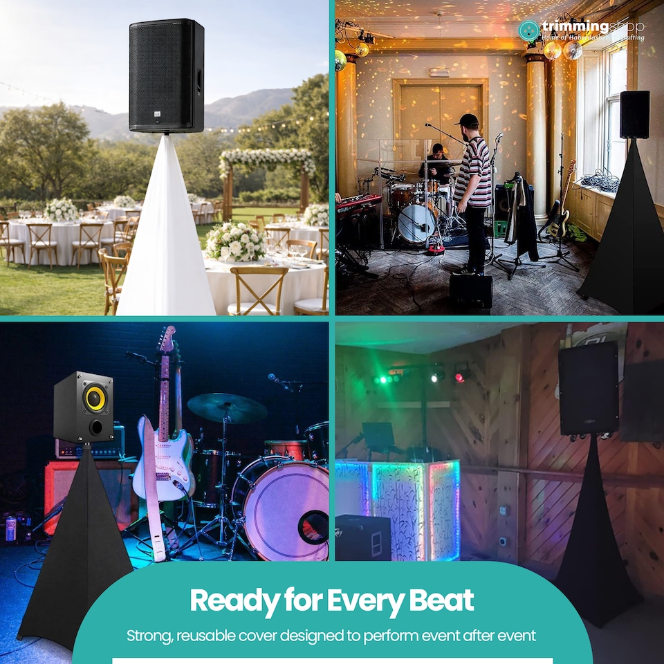 image 1 of Triple Sided Stretch Tripod Speaker DJ Stand Cover with Loop - 10pcs