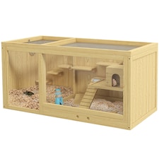PawHut Wooden Hamster Cage with Water Bottle, Platforms, Openable Roof