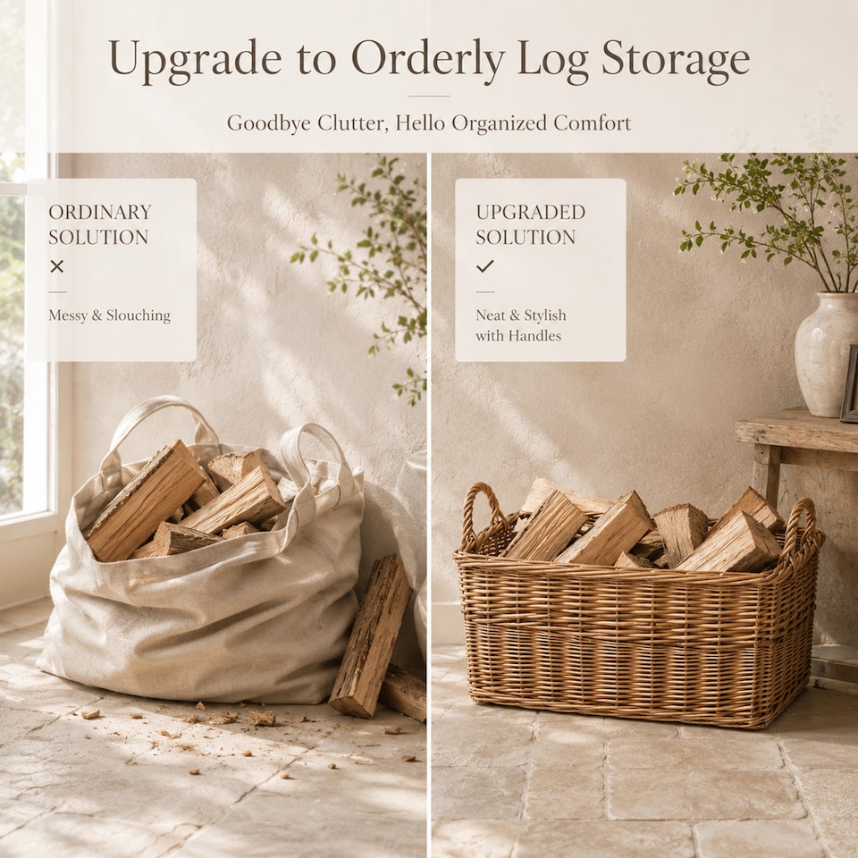 image 1 of Rectangle Rustic Countryside Style Chunky Wicker Fireside Heavy Duty Log Baskets