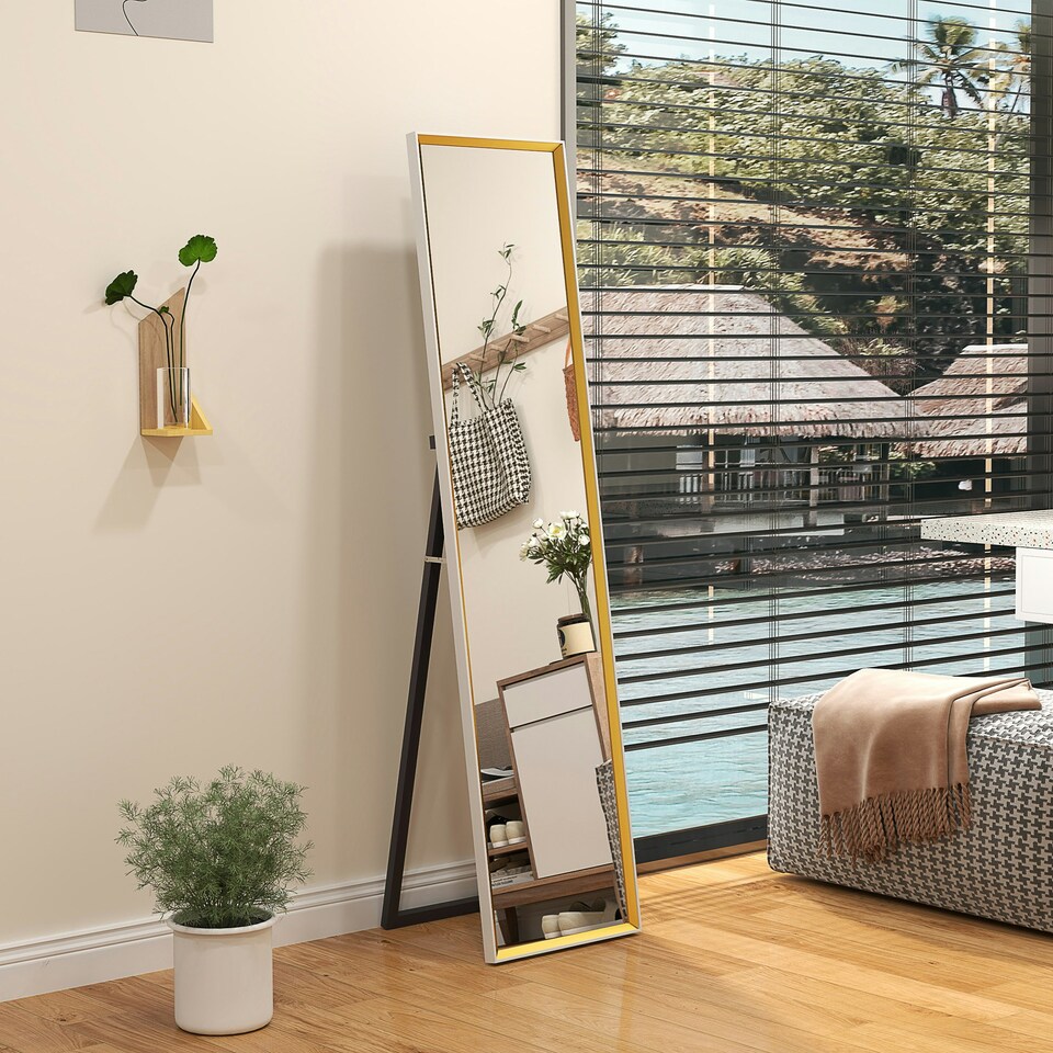image 1 of HOMCOM Full Length Mirror Wall Mount Leaning Standing Mirror, White