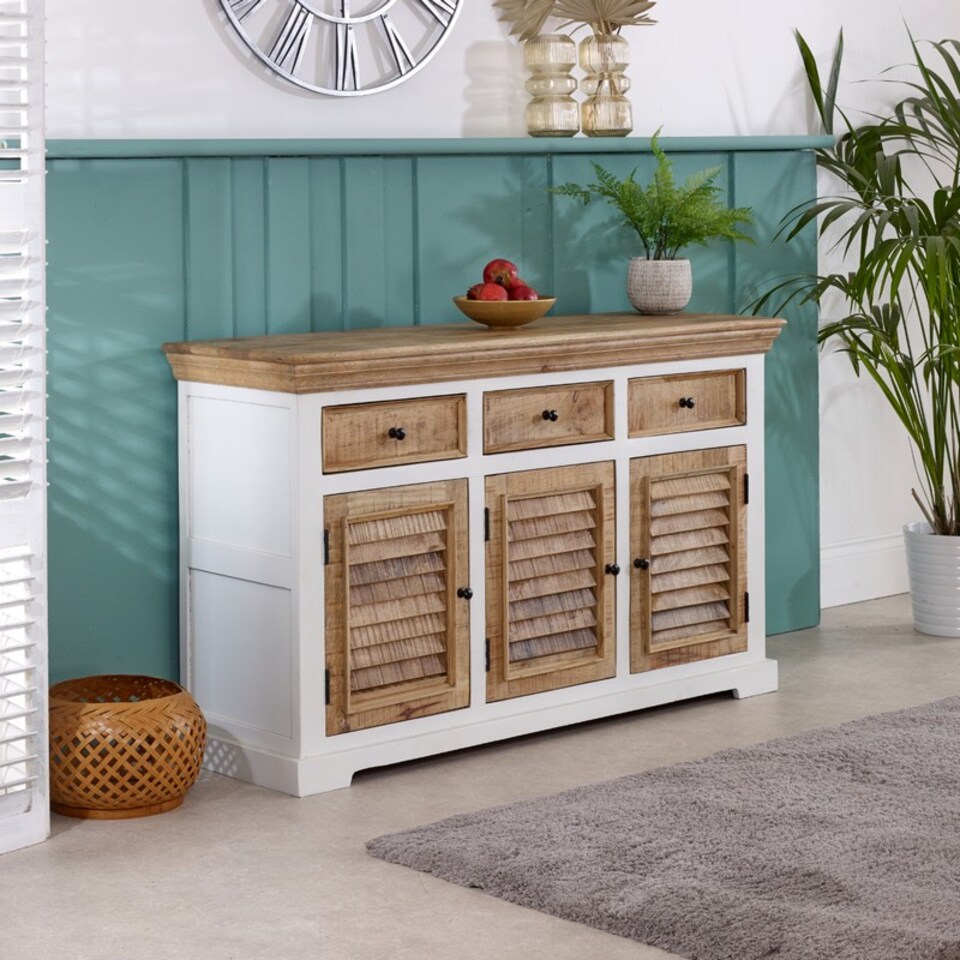 image 1 of Alfie Sideboard - 3 Drawer & 3 Doors - Mango Wood - L45 x W140 x H85 cm | White