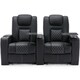image 2 of Broadway 2 Seater Cinema Electric Recliner Chair USB LED Base w Tray (Black w White stitching)