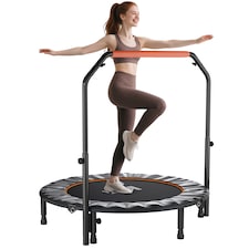 HOMCOM 48" Foldable Mini Trampoline Fitness Trampoline Rebounder for Adults with Adjustable Foam Handle, for Indoors, Outdoors, Cardio Training, Orange | Orange