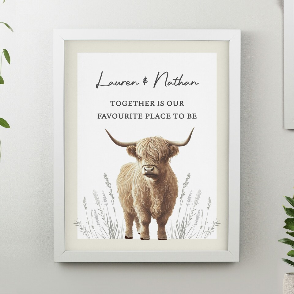 image 1 of Personalised Highland Cow White Poster Frame White | One Size