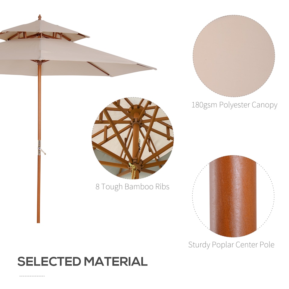 image 1 of Outsunny 2.7 m Garden Parasol Umbrella, Double Tier Garden Umbrellas Outdoor Sun Umbrella Sunshade Bamboo Ribs, Beige