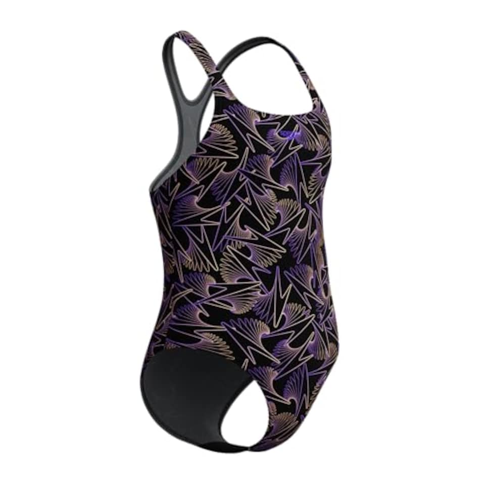 image 1 of Speedo Girls Hyperboom Allover Medalist Swimsuit |Quick Drying | Fitness | Chlorine Resistant Swimsuit, Bright Peach, 7-8 Years