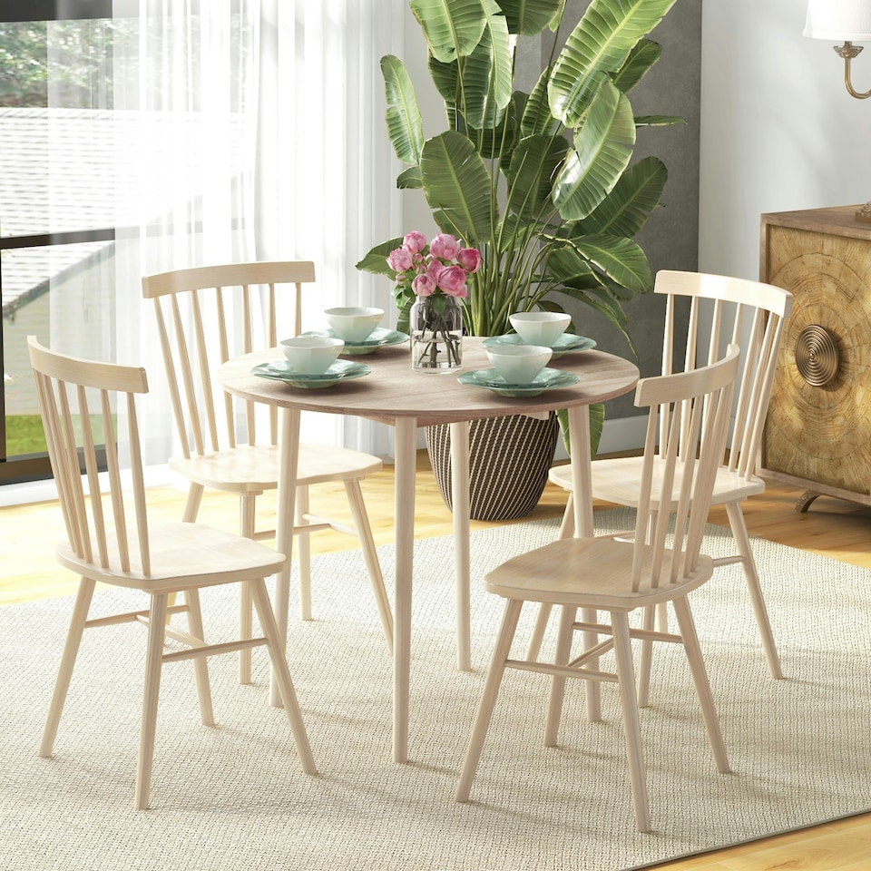 image 1 of HOMCOM Foldable Dining Table, Round Drop Leaf Table, Wood Legs, Grey