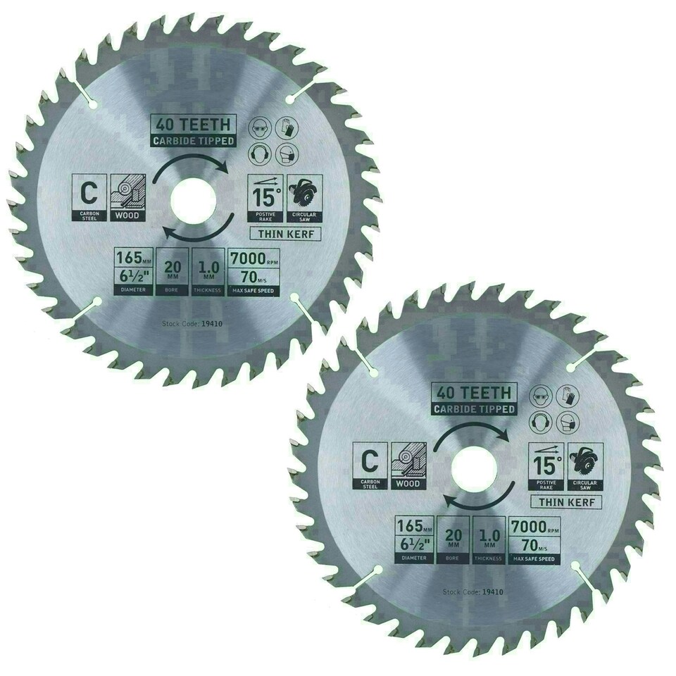 image 1 of Circular Saw Blade 165mm x 16 / 20mm 40 Teeth TCT Cutting Disc Wood 2pc