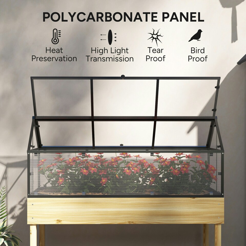 image 1 of Outsunny Raised Garden Bed with Polycarbonate Panel, Natural