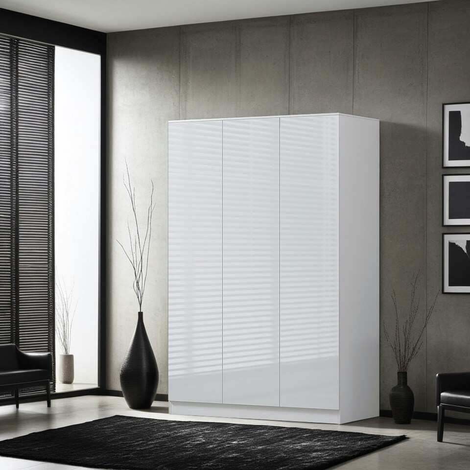 image 1 of FWStyle Stora 3 Door Wardrobe - White Gloss Front White