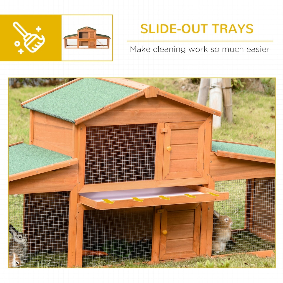 image 1 of PawHut Rabbit Hutch, Guinea Pig Hutch Outdoor Wooden House w/ Run, Green