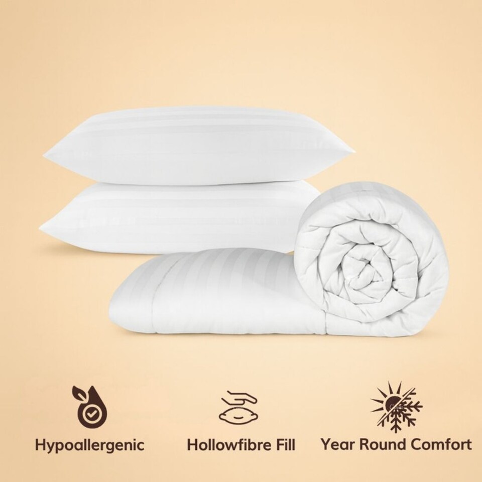 image 1 of Opulent Home Striped 10.5 Tog Microfiber All Season Duvet and Pillow Set|White|King