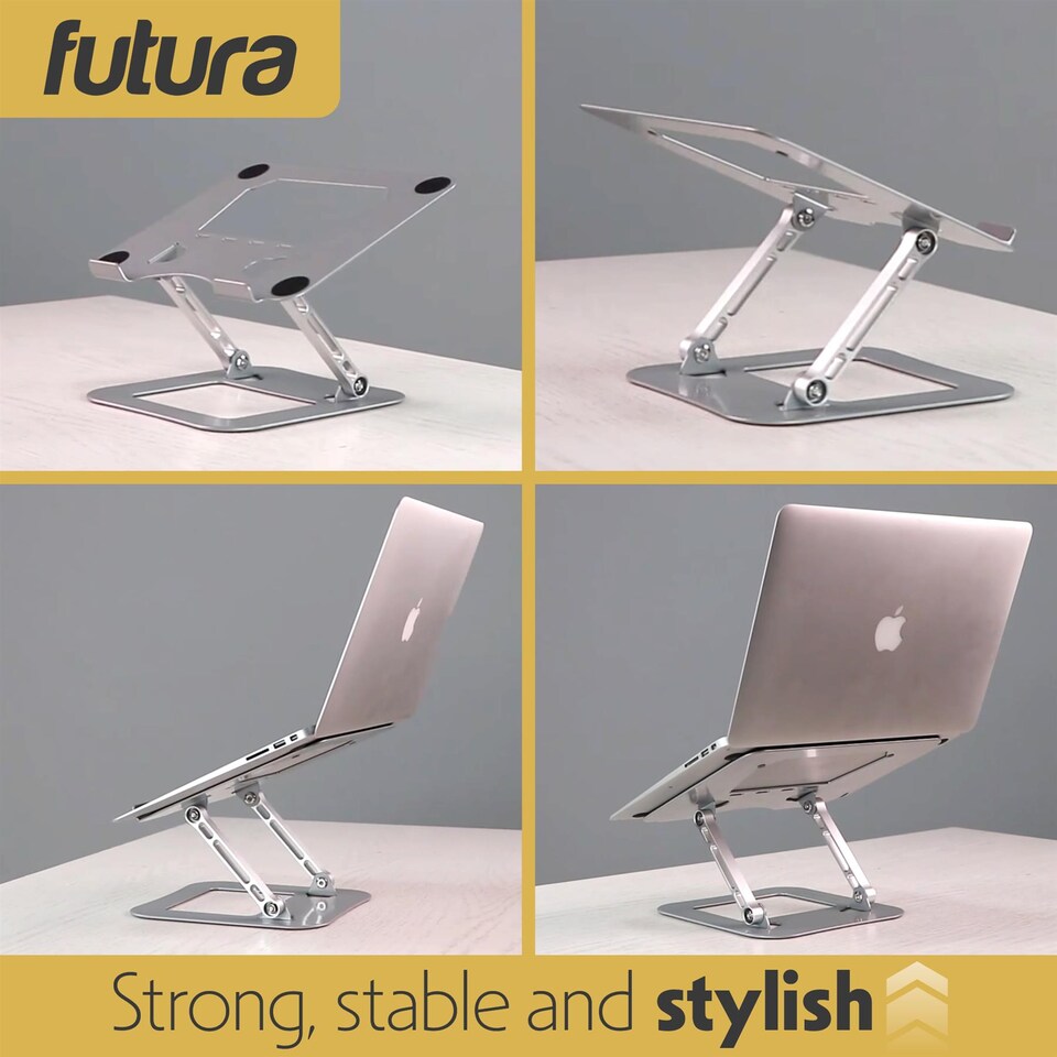 image 1 of Futura Laptop Stand Adjustable Portable Riser, Silver Foldable Aluminium Holder for MacBook AirPro and 11 to 17 inch Laptops | Silver | Silver | One Size | 1