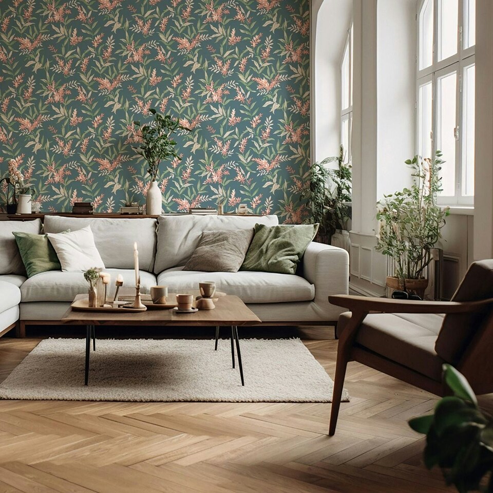 image 1 of Belgravia Olivia Floral Wallpaper - Pink/Sage - 10m x 0.5m Pink