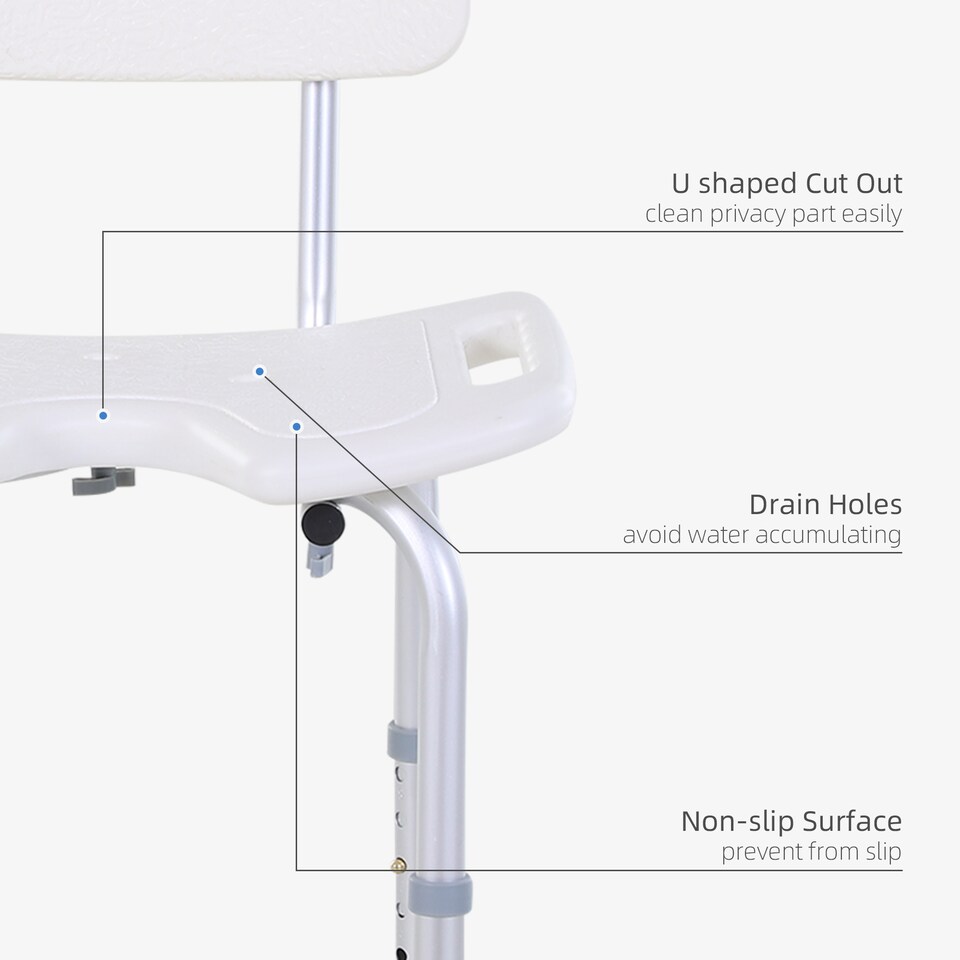 image 1 of HOMCOM 8-Level Height Adjustable Bath Stool Spa Shower Chair Aluminum w Non-Slip Feet, Handle for the Pregnant, Old, Injured