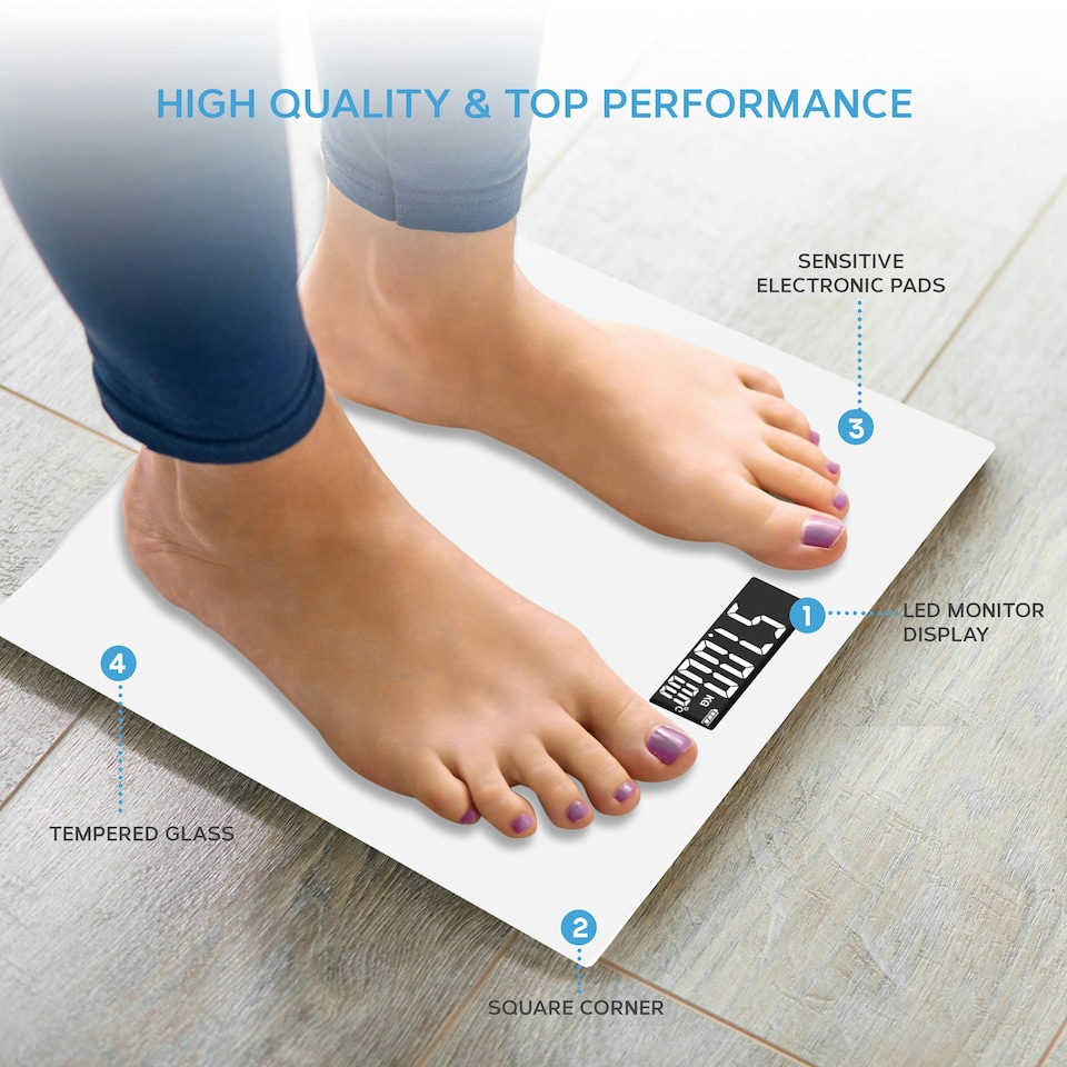 image 1 of Get Fit Bathroom Scales - Monitor Weight Loss - Digital Weighing Scale with High Precision Strain Gauge Sensor, LCD Display & Automatic On/Off - White