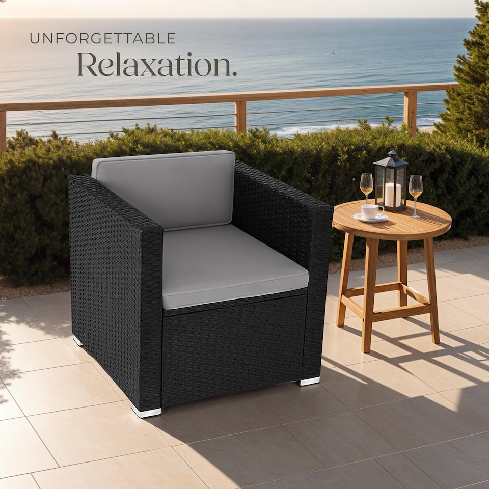 image 1 of Rattan Garden Armchair Lignano - UV-resistant, with seat and back cushions | Black | black | One Size | 1