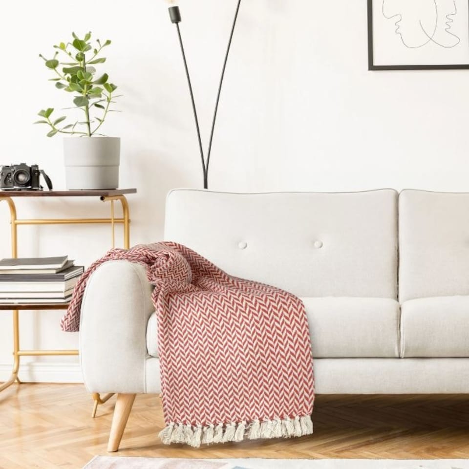 image 1 of Chevron Collection Recycled Cotton Throw in Orange (70" x 100") | Orange | Orange