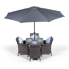 Savannah Square 4 Seater Rattan Patio Dining Set | Grey | Grey