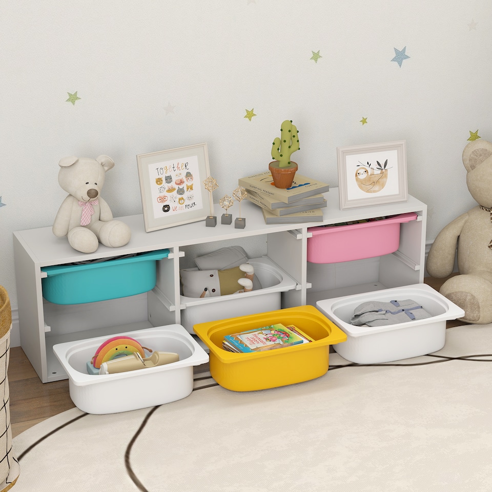 image 1 of AIYAPLAY 2 Tiers Toy Storage Organiser with 6 Plastic Bins, Low Height