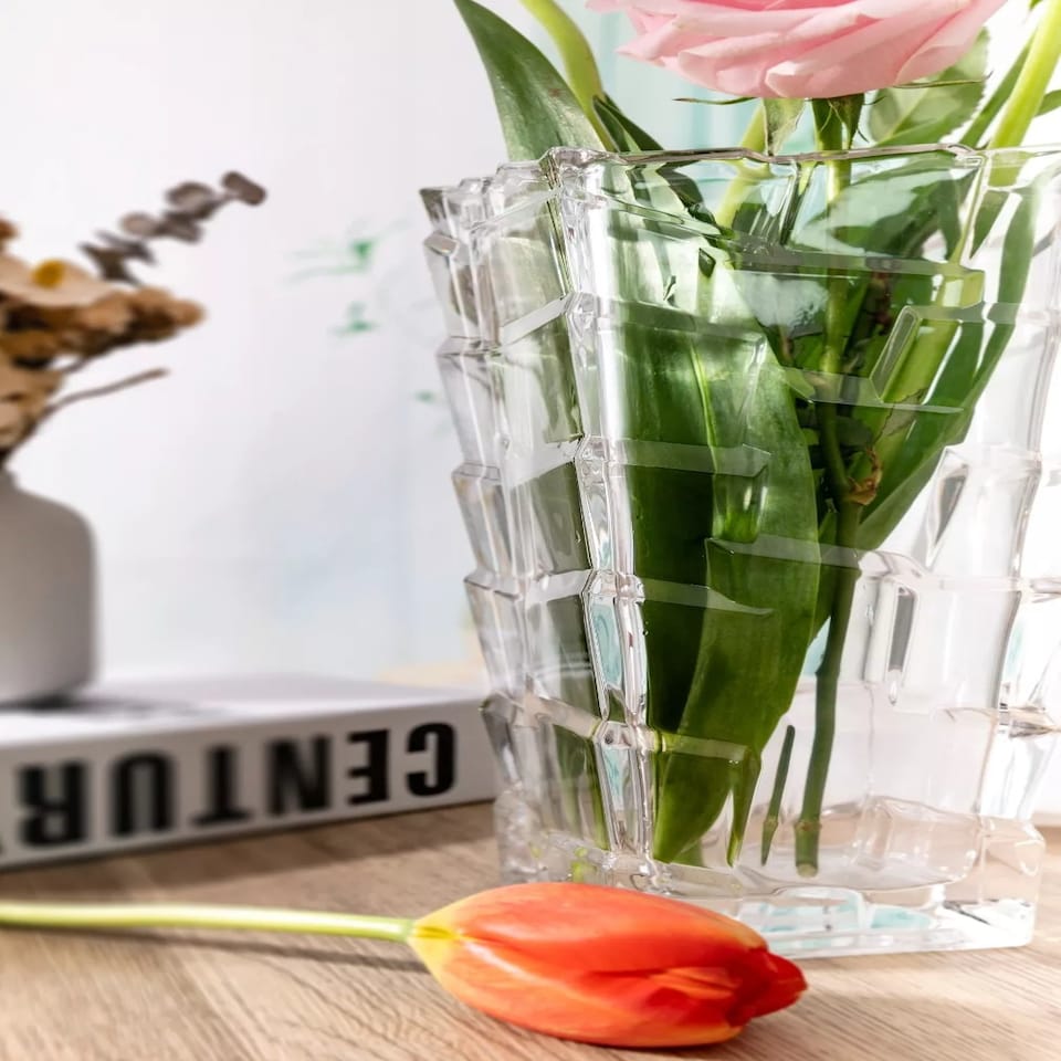 image 1 of Crystal Look Heavy Glass Bouquet Flower Vase Holder Home Table Elegant Decor | Clear | Watford