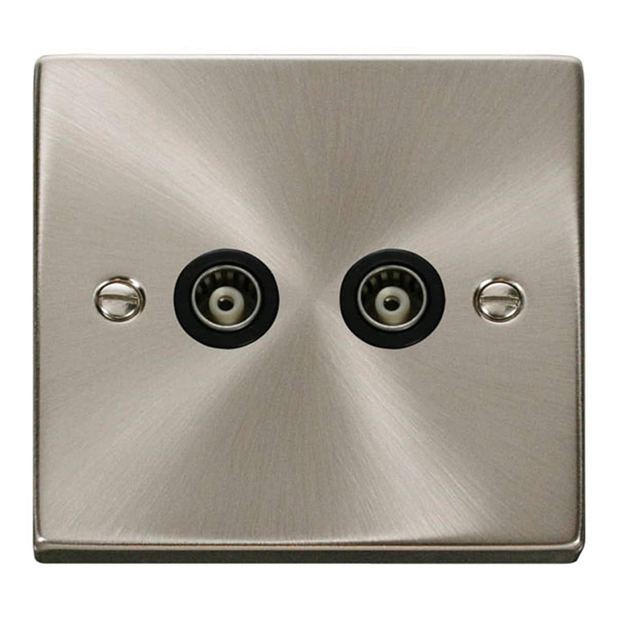 SE Home Satin / Brushed Chrome Twin Isolated Coaxial Socket in Metallic Silver