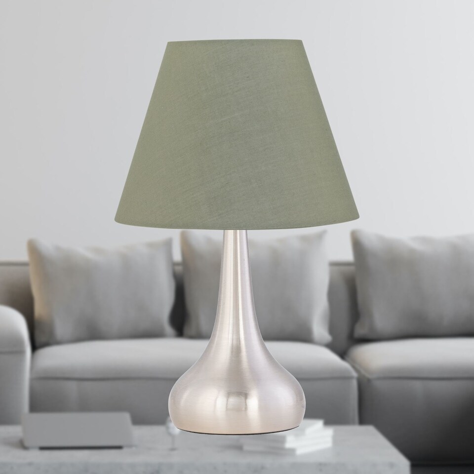 image 1 of Romana - Brushed Chrome Touch Table Lamp with Sage Green Shade | Chrome | Green | Medium | 1